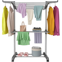 Foldable Stainless Steel Clothes Rack with Wheels, Portable, for Indoor and Outdoor Use, White/Gray (Gray-1)