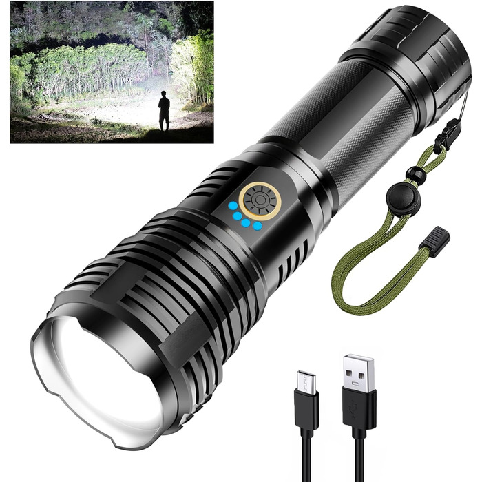 Ліхтар LED акумуляторний 600000 люмен XHP70.2, потужний водонепроникний ліхтар з регулюванням фокусу для активного відпочинку та надзвичайних ситуацій
