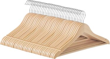 SONGMICS Wooden Clothes Hangers, 36-Piece Set, Wooden Hangers, Shoulder Indentations, Trouser Bar, Trouser Hanger, 360° Swivel Hook, for Jackets, Shirts, Coats, natural beige CRW010N36