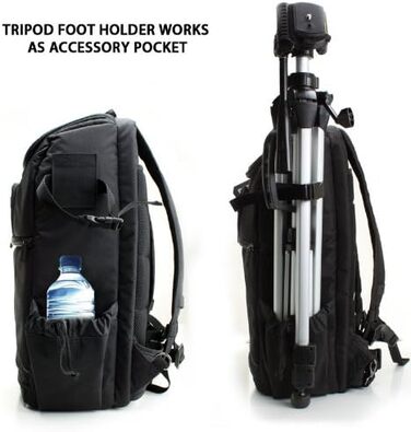 Рюкзак для камери USA Gear DSLR з відділенням для ноутбука 43,18 см, водонепроникний, з кріпленням для штатива, чорний