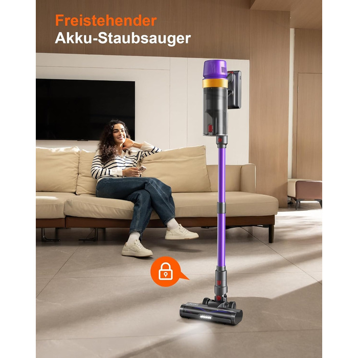 Бездротовий акумуляторний пилосос для видалення шерсті тварин, 1.8 л з дисплеєм, 55000 Па/620 Вт/75 хв, самостійна підставка, антизаплутувальна щітка, для килимів/твердих підлог/автомобіля