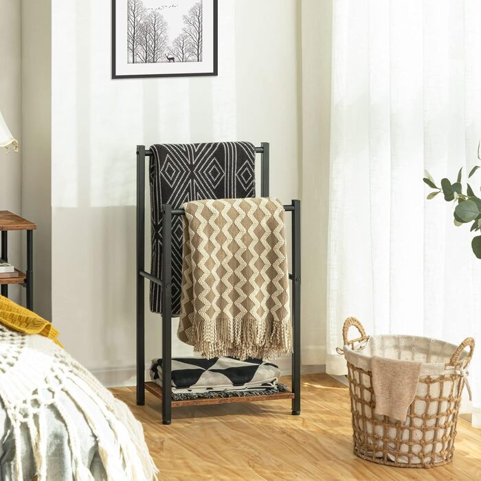 HOOBRO Тримач для рушників, підставка для рушників, рейли для рушників стоячі з 2 перекладинами, для рушників, одягу, ковдр, газет, економія місця, стабільний, білий та натуральний колір EWN02LB01 Білий + Натуральний (Темно-коричневий + Чорний)