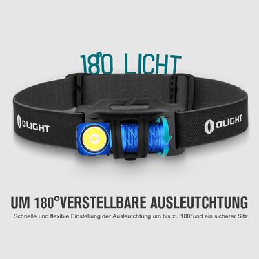 OLIGHT Perun 2 Mini LED Headlamp 1100 Lumens 150 Meters, USB Rechargeable EDC Flashlight with Red Light, 5 Light Modes Waterproof Headlamp with Headband for Camping, Emergencies (Blue, Cold White)