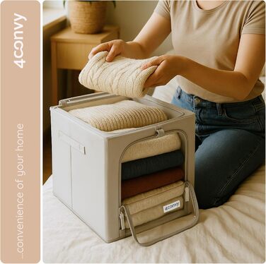 Складана коробка для зберігання одягу 4CONVY з блискавкою та металевим каркасом (3x40л, сірий, 2 вікна) - покращене матеріали 2024 року