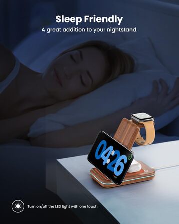 Бездротовий зарядний пристрій JoyGeek 3-в-1 для iPhone, Apple Watch, AirPods (з текстурою дерева)