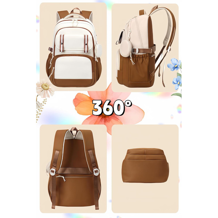 Шкільний рюкзак Aryan для жінок, 17 дюймів, легкий, з відділенням для ноутбука, сумка для жінок, підлітків, дівчаток та хлопців, для подорожей, навчання та роботи (колір: коричневий)