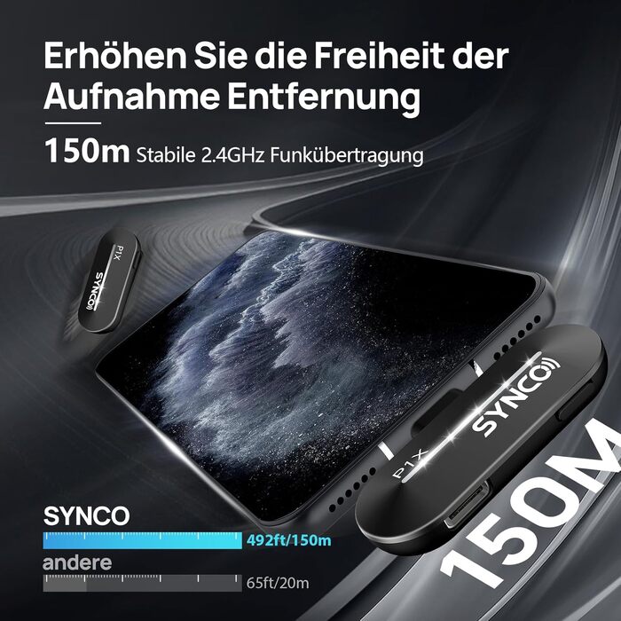 Бездротовий мікрофон-петличка SYNCO P2ST для iPhone 15/16/17 та Android (USB-C, HiFi, з чохлом для зарядки)