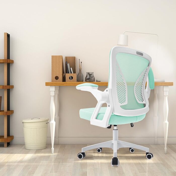 Офісний стілець з регульованими підлокітниками, ергономічний, з сітчастою спинкою, підтримкою попереку, регульованою висотою, м'яким сидінням, поворотний на 360°, (зелений)