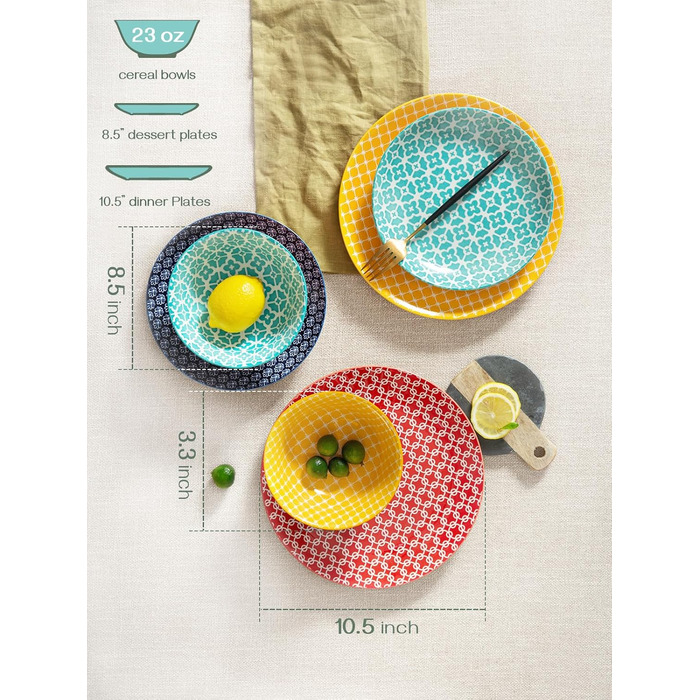 Набір посуду DOWAN: 12-частинний набір керамічного посуду для 4 осіб. Тарілки та супові миски з квітковим візерунком - ідеальний подарунок на новосілля або день народження.