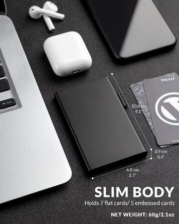 Чоловічий мінімалістичний картхолдер VULKIT з RFID-захистом та Pop-Up механізмом для кредитних карток, чорний