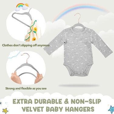 HOUSE DAY Набір дитячих плечистих вішалок, 60 шт., преміум-якість, сірі. Ультратонкі, неслизькі вішалки для дитячого гардеробу, 35,6 см.