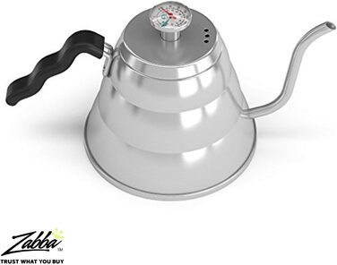 Чайник-гусячий носик Coffee Gator з термометром, 1 л, нержавіюча сталь, для плити, преміум-кавовий та чайний заливник з точним носиком, 4 чашки