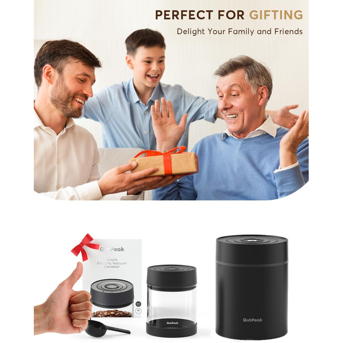 OUTPEAK 2025 Kilo Auto Вакуумна кавова банка 1,8L для 601.0 г кавових зерен, автоматичне управління, нержавіюча сталь, з ложкою, 6-місячний запас (Barista Champion's Choice) (G750)