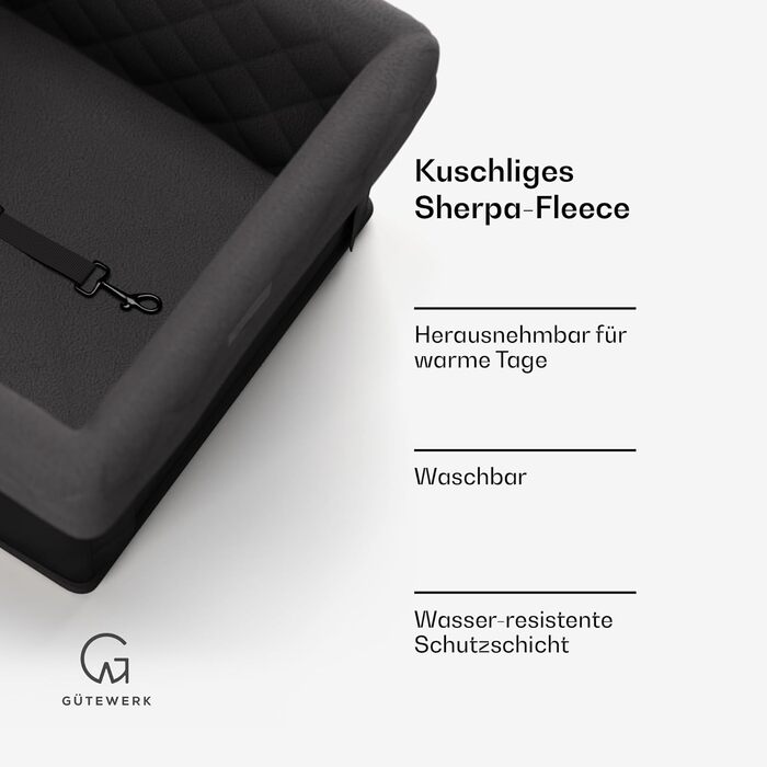 Автокрісло для собак середніх та маленьких порід Gütewerk, аксесуари для собак, стабільне автокрісло для собак на переднє сидіння, стабільне та складане автокрісло для собак, автокрісло для собак середнього розміру з запобіжним тросом, темно-сіре, на пере