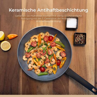 Набір сковорідок Be Living Delight 4 шт. (20/24/28 см + вок 28 см з кришкою), антипригарне покриття з кераміки, для індукційних плит, без PTFE та PFOA, чорний