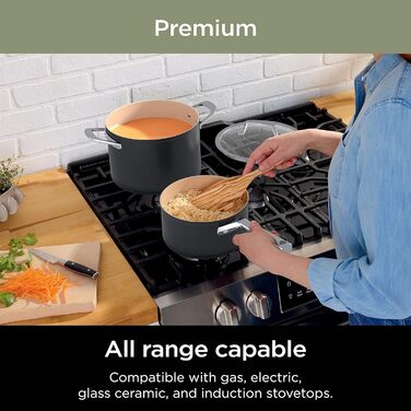 Набір каструль та сковорідок Ninja CW99009, 9-ти частинний, з антипригарним покриттям, преміум-кераміка, PTFE-free, для індукційних плит, до 287°C, без ПТЕФ,