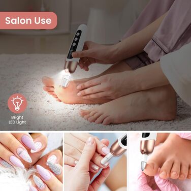 Електричний фрезер для манікюру та педикюру з 6 насадками, 10 швидкостей, LED-підсвічуванням, акумуляторний, для догляду за нігтями