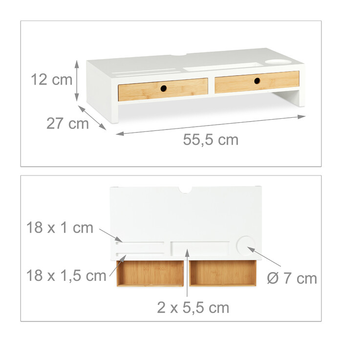 Relaxdays Monitor Stand White with Drawers