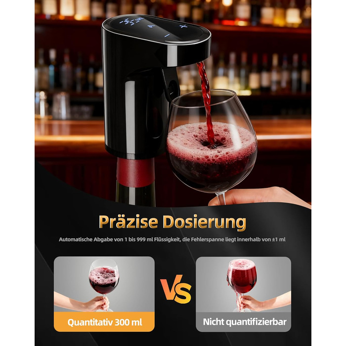 Електричний декантер для вина 5-в-1 з регулюванням дозування, цифровий виливач, автоматичний дозатор вина, чорний | Подарунок