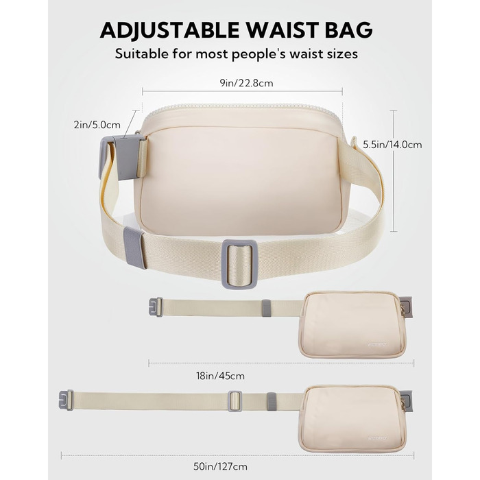 WATERFLY Поясна сумка на пояс для чоловіків та жінок: Стильна нагрудна сумка для спорту та моди, водонепроникна, маленька сумка на стегно для активного відпочинку, подорожей, походів, фестивалів (Бежева)