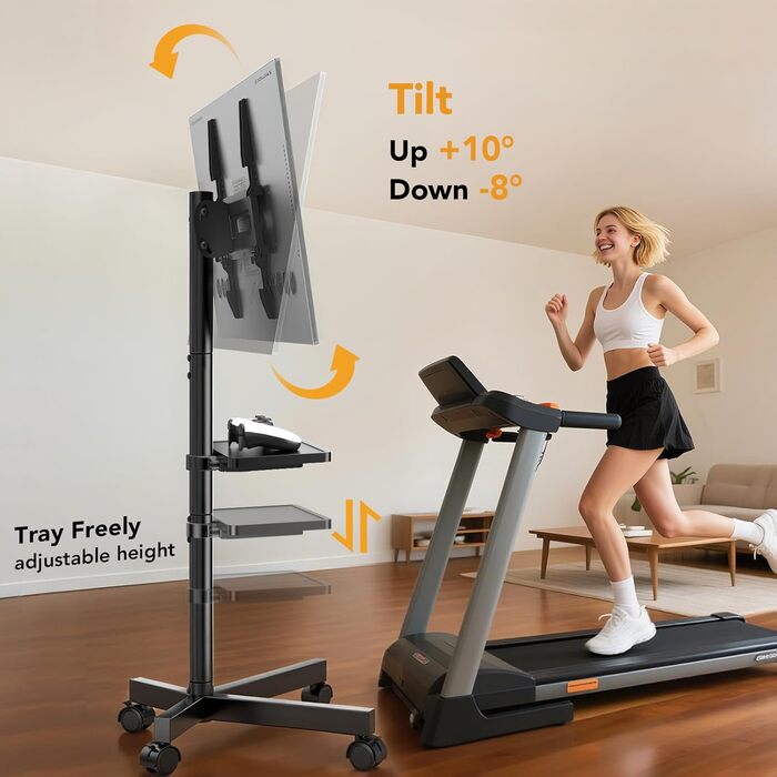 Мобільна підставка-стійка Hemudu для LCD/LED телевізорів 23-60 дюймів, регульована за висотою, з полицею для ноутбука та колесами, до 35 кг, VESA 400x400 мм