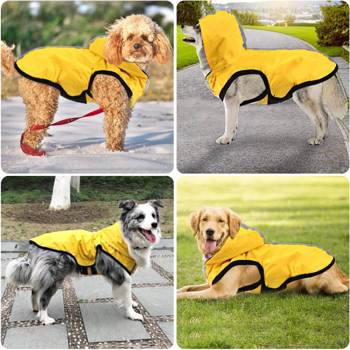 Idepet Waterproof 2-in-1 Rain Jacket for Dogs, Lightweight Overall for Dogs with Hood, Breathable Rain Poncho with Hood and Reflective Strip for Small, Medium, Large Dogs (XL, Yellow)