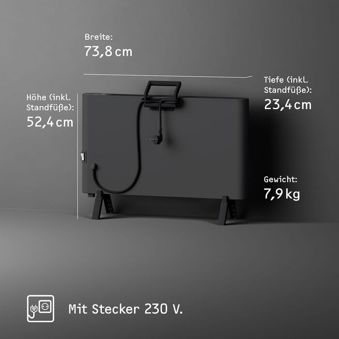 Електричний конвекторний обігрівач Stiebel Eltron 2 kW, для площі 25 м², з терморегулятором, на колесах, чорний, TÜV-сертифікований