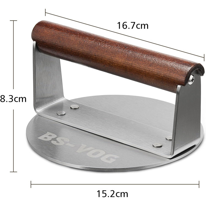 Пресс для бургера з нержавіючої сталі з дерев'яною ручкою, 15.24 см - Burger Smasher для смаження м'яса, стейків, бекону, подарунок