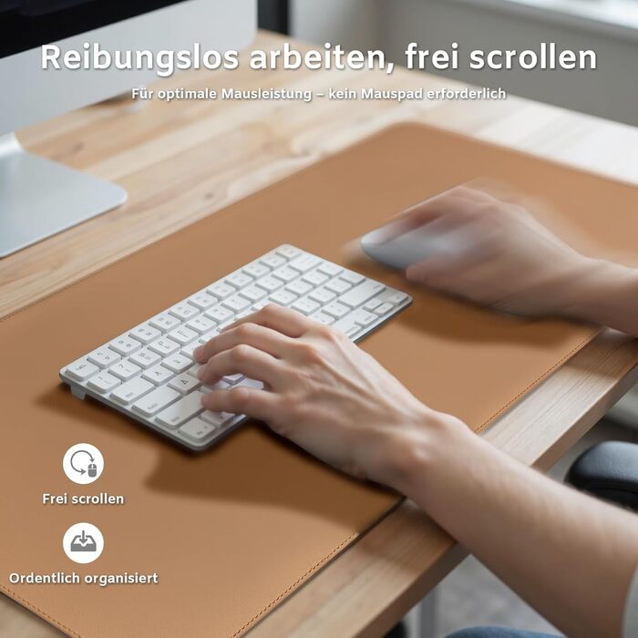 Офісний килимок для столу XXL з екошкіри: нековзний, водостійкий, карамельний (90x45 см) - ідеально для ноутбука, офісу та дому