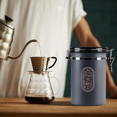 Контейнер для кави Rocky & Chao з нержавіючої сталі 1.8L, герметичний, з вікном, для кавових зерен, чаю, горіхів, какао
