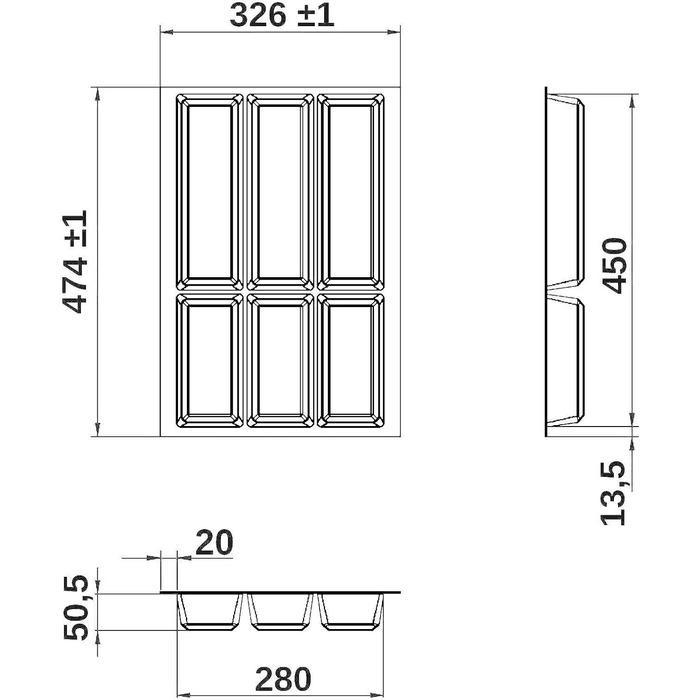 Вставка для столових приборів Orga-Box VII Design, базальтово-сіра, 326x474 мм, органайзер для кухонних ящиків Schüller, Schröder, для корпусу 40 см