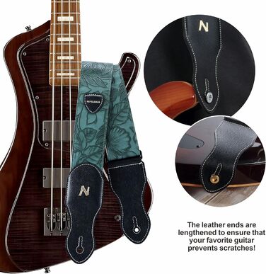 Гітарний ремінь Nefelibata з кишенькою для медіатора, 2.3-дюймовий шкіряний ремінь у стилі Porter, якісна шкіра, вінтажний стиль 60-х, вестерн, з медіаторами, кнопками та застібками. Регульована довжина: 42-66 дюймів. Колір: C# - Зелений