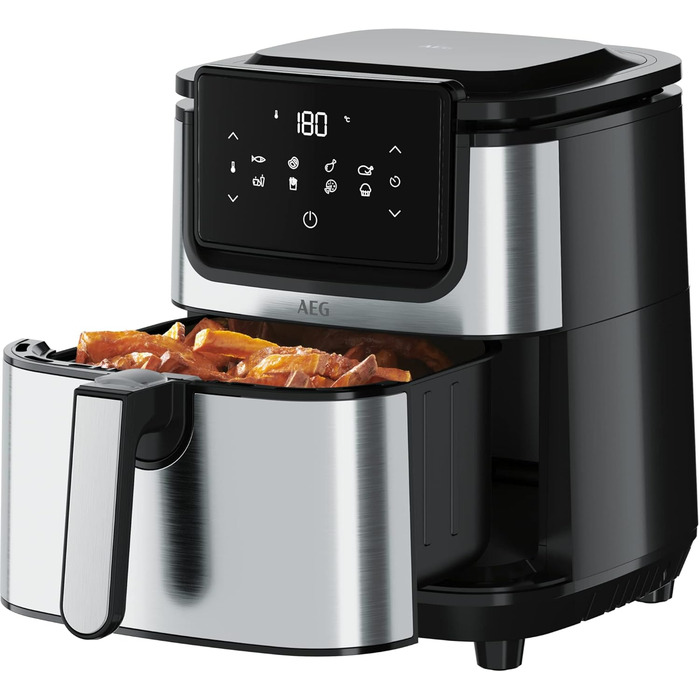 AEG AF6-1-4ST Hot Air Fryer / Frying / Grilling / Roasting / Baking with little to no oil / 8 programs / 3.5 l capacity / dishwasher safe / LED touch display / programmable / Stainless steel, Grey Stainless Steel 3.5l Capacity Series 6000