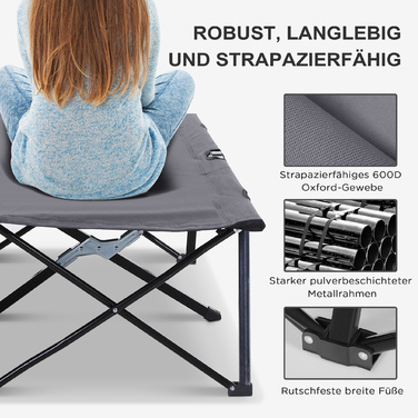 Outsunny Folding Camping Bed for 2 People, Folding Field Bed with Carry Bag, Weight Capacity up to 136 kg, Steel, Oxford Grey, 193 x 125 x 40 cm | Aosom