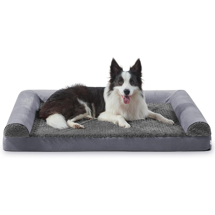 FURTIME Orthopedic Dog Bed for Large Dogs - Ergonomic Dog Cushion - 89x64 cm Dog Sofa Washable Dog Cushion (L - L 89 x W 64 x H 17 cm, Grey)
