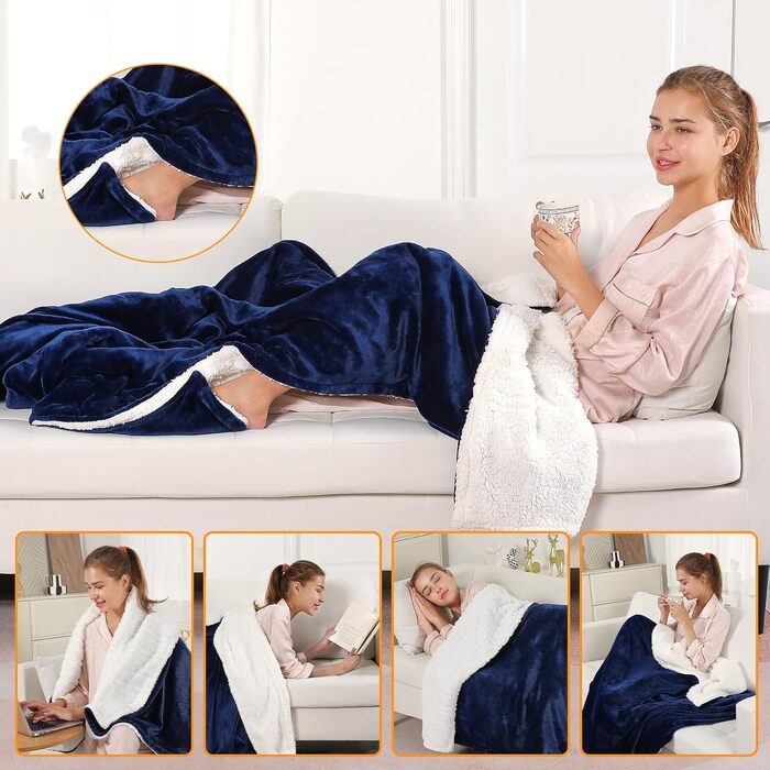 Електрична ковдра OneAmg з таймером та пультом керування, 155x180 см, 6 режимів нагріву, блакитна