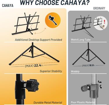 Металевий портативний підставка для нот CAHAYA CY0204 чорна - регульована, 2-в-1 з сумкою