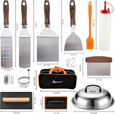 Набір аксесуарів для гриля ROMANTICIST 29 шт. – плоска поверхня, набір лопаток Teppanyaki зі скребком, кришка для гриля, гриль-плита для кемпінгу та відпочинку на природі, подарунок на Різдво