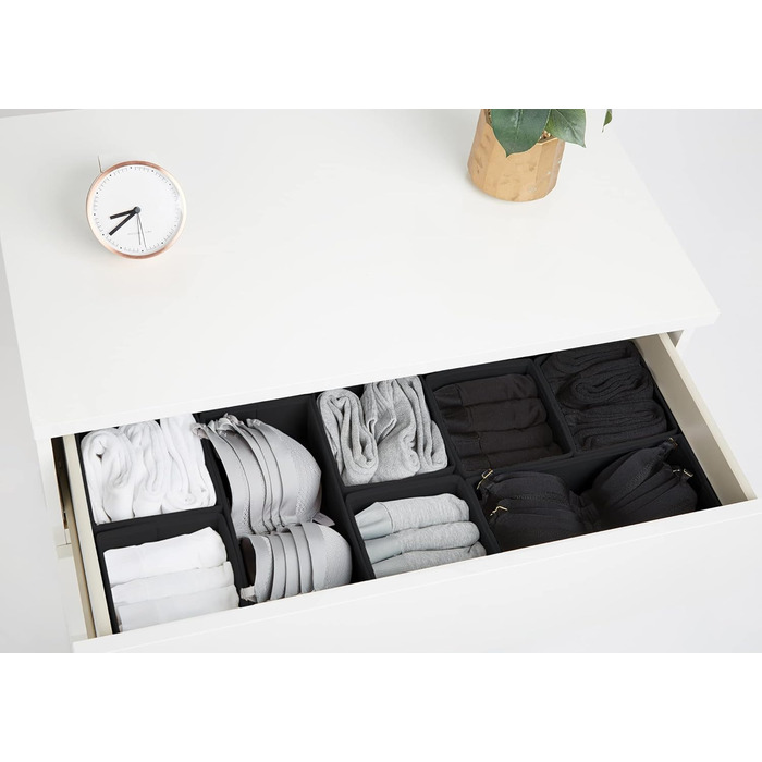 Large Drawer Organization System 12-Piece Set of White Boxes Storage Organizer Drawer Closet Organizer Storage Box Closet Organizer (Black, 4=28x28x10cm, 6=28x14x10cm, 2=14x14x10cm)