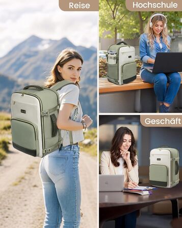 LOVEVOOK Рюкзак ручної поклажі, 17.3 дюйма, водонепроникний, 40L, для подорожей та бізнесу, рюкзак для жінок - Оливковий, Бежевий