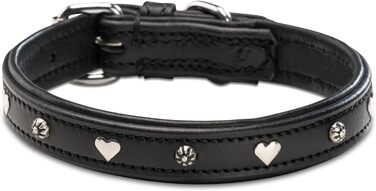 Нашийник для собак Jack Russell з натуральної шкіри чорного кольору з аплікаціями у вигляді серця та квітки, подвійний шар, розмір S (26.0-36.0)