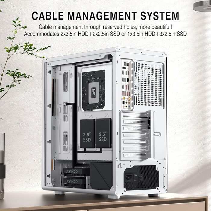 Корпус для ПК FOIFKIN з дерев'яною передньою панеллю з горіха, 4 PWM ARGB вентилятори, ATX Mid-Tower, USB Type-C, (M1, Білий)