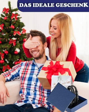 Чоловічий браслет на руці - шкіряний браслет з нержавіючою сталевою магнітною застібкою - плетений шкіряний браслет - браслети для чоловіків як подарунок на день народження, День святого Валентина, Різдво або День батька Чорний 21см