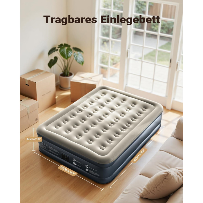 Надувний матрац iDOO для 2 осіб з електричним насосом, 152x203x46 см, для кемпінгу та гостей