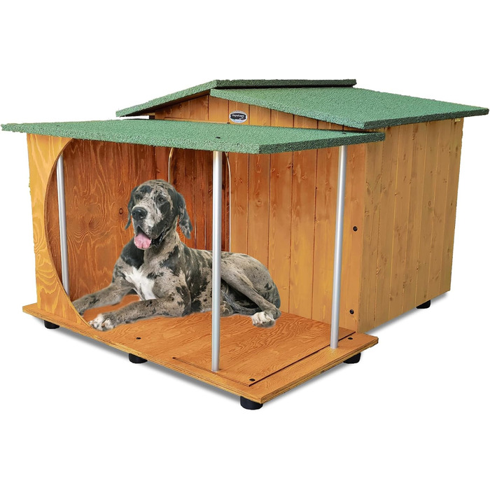 Будка для собак Legno Oasi E з верандою, з масивного дерева, для німецької доги, 121x133xH87 см