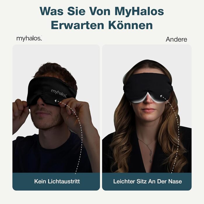 Шовкова маска для сну MyHalos® 3D з подушечками для очей – повне затемнення для жінок та чоловіків. Ідеальна для подорожей та комфортного сну. Маска для сну з шовку морійної якості.