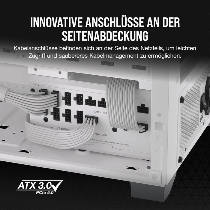 Блок живлення Corsair RM1000x Shift 1000W White, ATX 3.1 & PCIe 5.1, 80 Plus Gold, повністю модульний, бічний інтерфейс підключення, Zero RPM