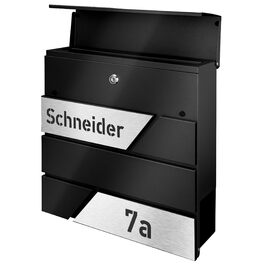 Поштовий ящик з газетницею з нержавіючої сталі, настінний, з замком та відділенням для преси, лазерне гравіювання (чорний)