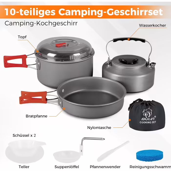 Bulin Camping Cookware Set, Outdoor Camping Cookset Aluminum, Camping Pots and Pans for 1-2-4-6 People Picnic Camping Hiking