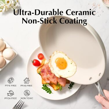 Redchef Non-Stick Frying Pan Set, Ceramic Frying Pan Set, 8, 9.5, 11 inch, Non-Toxic Pans for Cooking, 8.0-10.9 inch Ceramic Fry Pan Set, PFAS, PTFE, and PFOA Free, with Stainless Steel Handle, 8+9.5+11 inch Beige